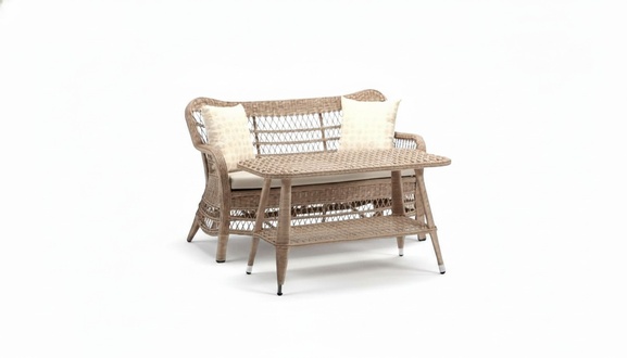 Hochwertig Luxus Beige Gartenmöbel Rattan Moderne Sofa 2 Sitzer Couchtisch