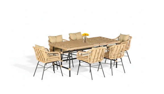 Hochwertiges Rattan Set Garten Möbel Essgruppe 7 tlg. Esstisch Stühle Modern Lux
