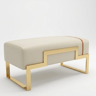 Hocker Polsterhocker Fuß Möbel Wohnen Sitzbänke Sitz Leder Beige Design