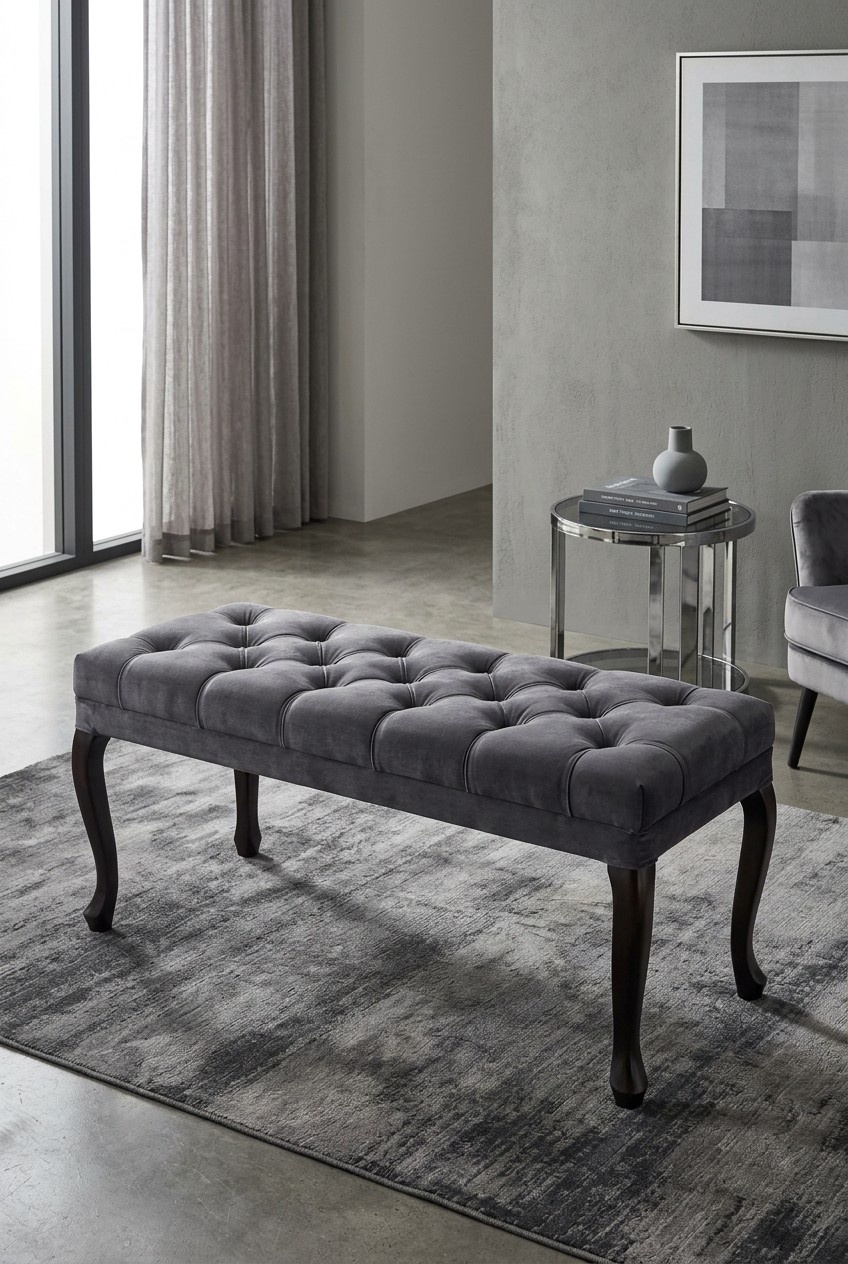 Hocker Sessel Fernseh Design Polster Fußhocker Chesterfield Textil Neu