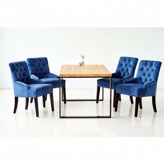 Holz Tisch + 6 Chesterfield Stühle Esszimmer Gruppe Stuhl Garnitur