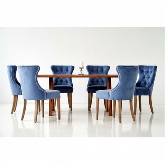 Holz Tisch + 6 Chesterfield Stühle Esszimmer Gruppe Stuhl Garnitur Polster
