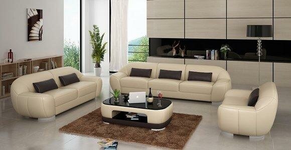 Sofagarnitur Sofa Couch Polster Leder Sitz Komplett Sofas Set 3+2+1 Homberg-BEI
