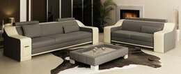 Sofagarnitur 3+2+1 Set Leder Polster Sofa Hutten Couch Designer