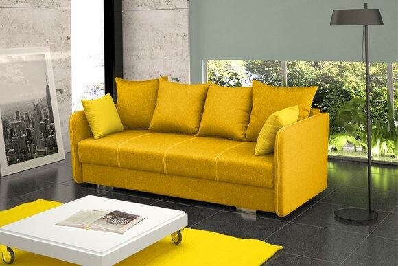 Schlafsofa Klappcouch 3-Sitzer Schlaffunktion + Bettkasten Gelb Couch Sofa