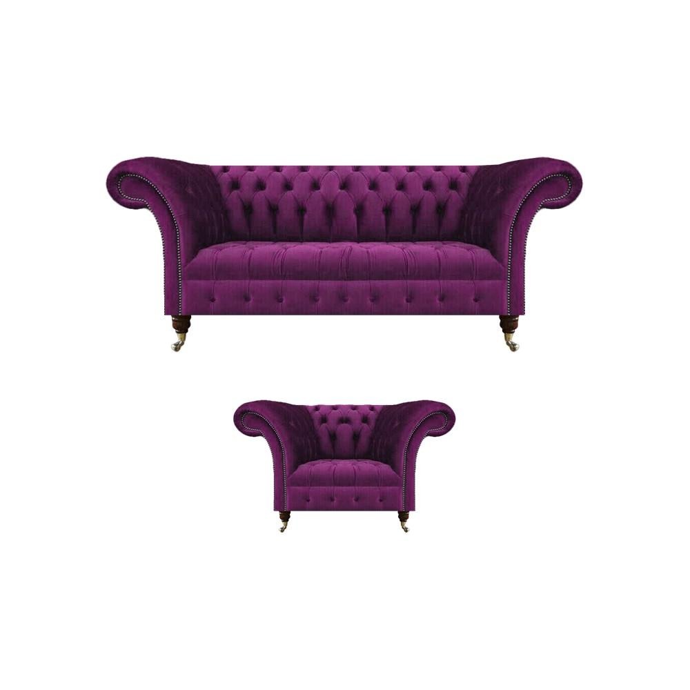 Chesterfield Lila Sofa Couch Dreisitze Wohnzimmer Sessel Textil Möbel Polster