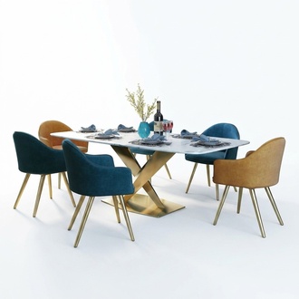 Italienische Stil Möbel Esszimmer Gruppe Sitz Polster Tisch Garnitur 7tlg.