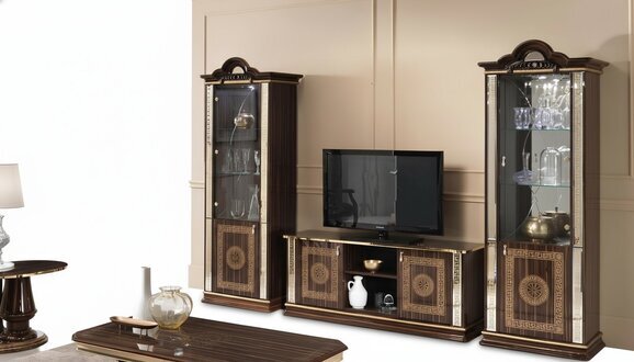 Italienische Wohnwand Möbel Schrank Vitrine rtv 3tlg. Set Luxus tv vitrinen