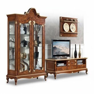 Italienische Wohnzimmer Wohnwand rtv Tv Sideboard Schrank Vitrine Wandregal 3tlg