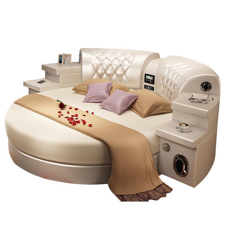 Rundes Bett Rund Multifunktion Polster Led Regal Kingsize Kunstleder Sofort