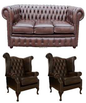 Chesterfield Klassisch Sofagarnitur Textil Dekor Leder Komplett Set Sofa