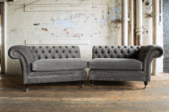 XXL Big Sofa Couch 4 Teile Chesterfield Leder Textil Sitz Polster