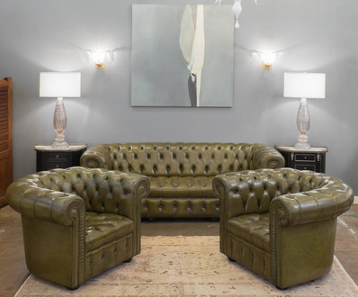 Chesterfield Leder Design Luxus Sofagarnitur Couch Sofa Polster 3+1+1