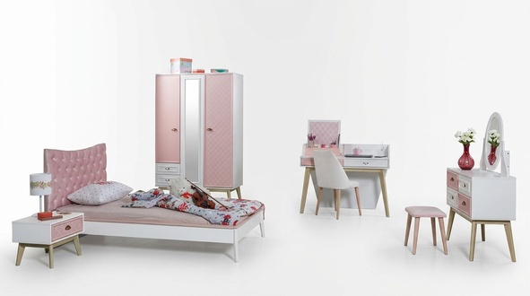 Jugend Kinder Zimmer Mädchen Modern Schrank Schlafzimmer Kommode Tisch Neu 5tlg.