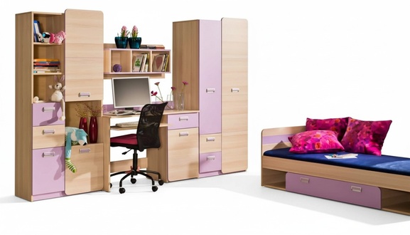 Jugendzimmer Kinder Schlaf Zimmer Bett Schrank Tisch Kommode Set 5