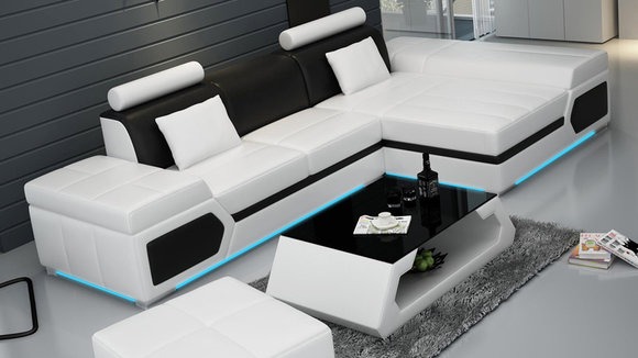 Modern Ledersofa Sofa Couch Wohnlandschaft Ecksofa Garnitur Dekor Design