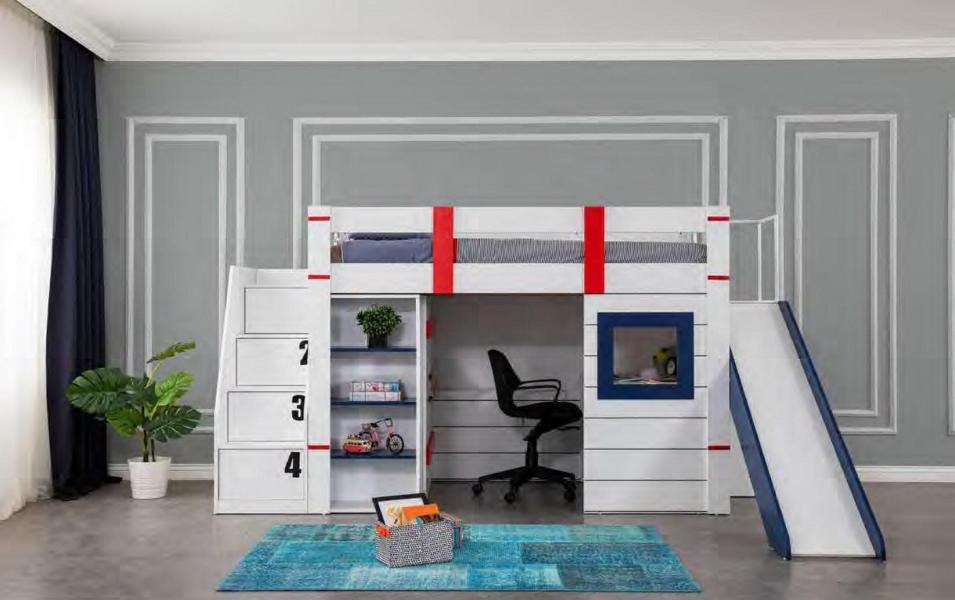 Etagenbett Hochbett Kinderbett Holz Kinder Zimmer Modern Möbel Rutsche Tisch Neu