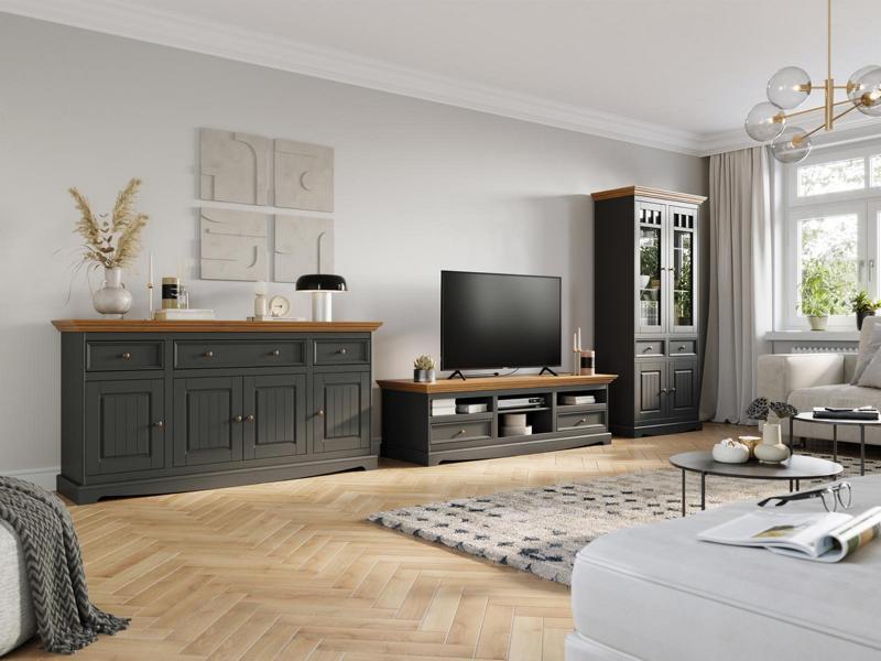 Wohnwand Holz Kommode + RTV Sideboard Italienische Landhaus Möbel 3tlg. Set Neu
