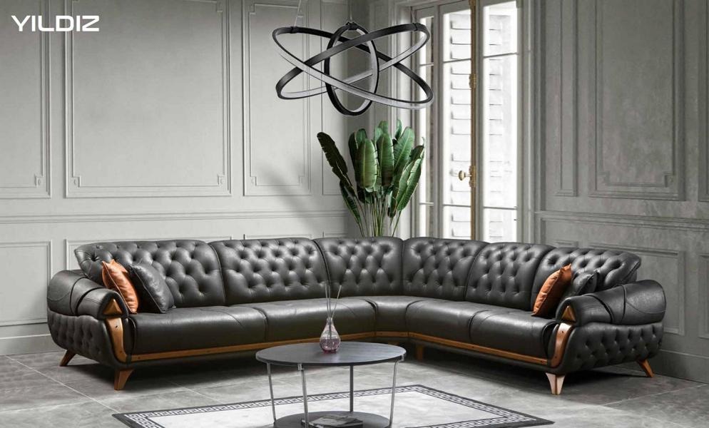 Wohnzimmer Leder Schwarz Sofa Sofas L-Form Sitz Farbe Ecksofa Couch