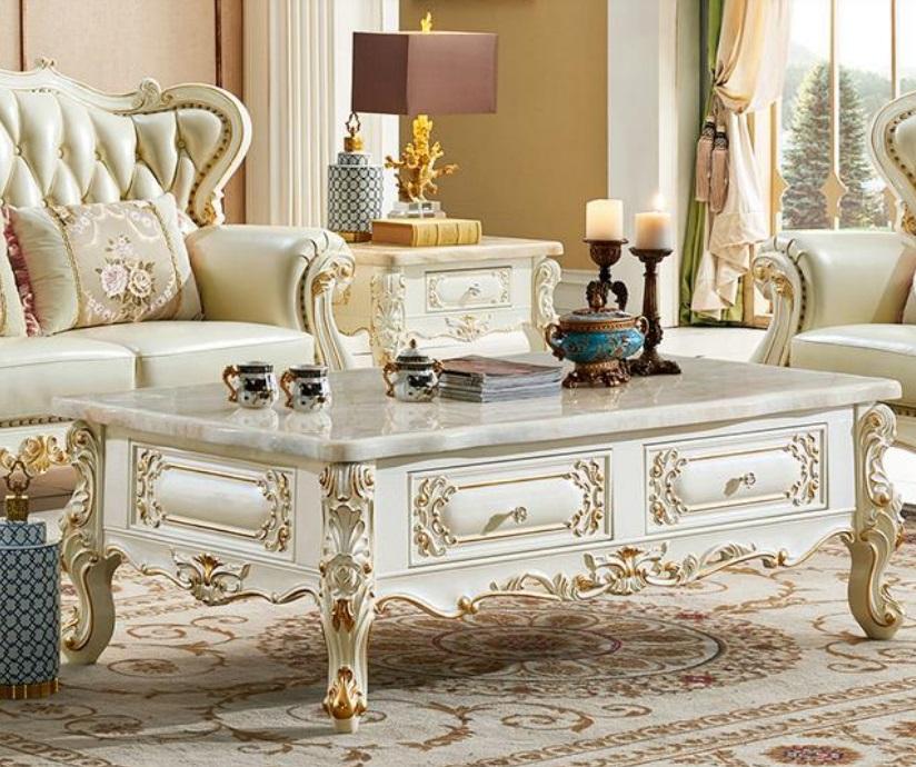 Klassischer Couchtisch 150x90 großer Sofa Beistelltisch Marmor Imitation