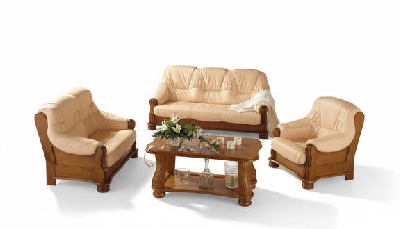 Klassik Sofagarnitur Holz 3+1 Komplettes Set Sitz Polster Couchgarnitur