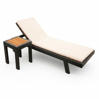 Klassische Chaiselongue+Couchtisch Modern Luxus Garten Möbel Schwarz mit Kissen