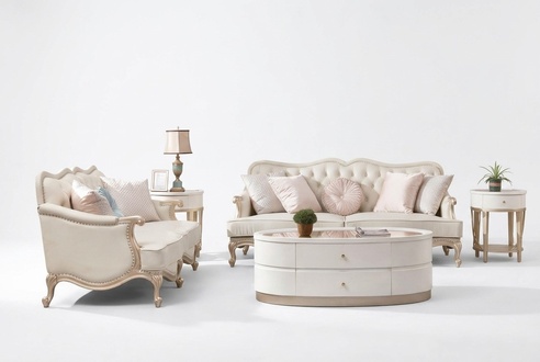 Klassische Chesterfield Couch 3+2 Sitzer Sofa Couchen Möbel Beige