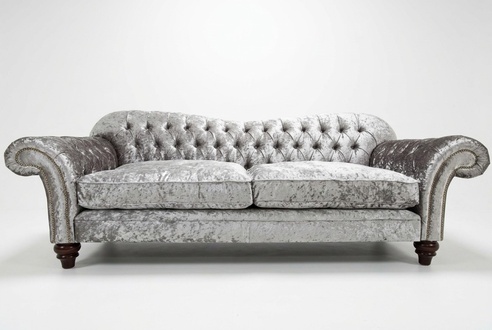 klassische Chesterfield Couch 4 Sitzer Sofa Couchen Samt Leder Design Grau 240cm