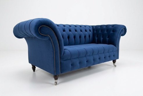 Klassische Chesterfield Couch Blau Polster Garnitur 2 Sitzer Sofas Sofa 185cm