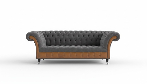 Klassische Chesterfield Graue Leder Textil Couch Sofa Sitz Polster Stoffsofas