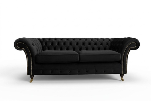 Klassische Chesterfield Schwarz Textil Leder Couch Sofa Sitz Polster Stoffsofas