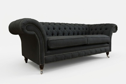Klassische Chesterfield Schwarz Leder Textil Couch Sofa Sitz Polster Stoffsofas