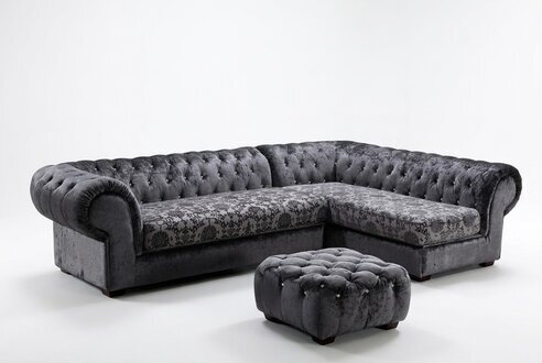 Klassische Chesterfield Stoff L-Form Couch Wohnlandschaft Ecksofa Garnitur