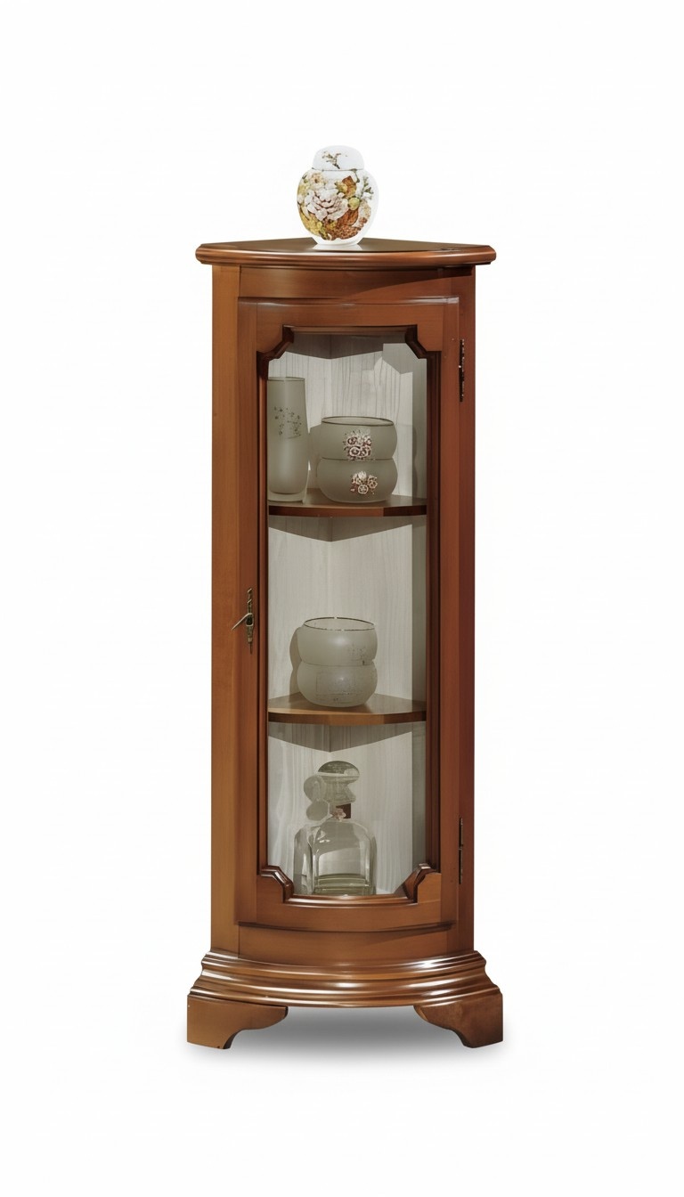 Klassische Eck Vitrine Glas Schrank Wohnzimmer Schaufenster Luxus Braun Vitrinen