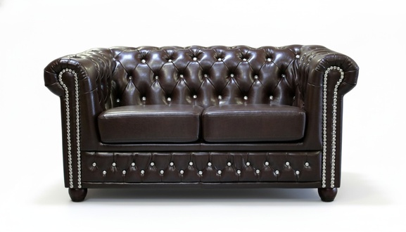 Klassische Edle Zweisitzer Chesterfield Möbel Couch Textil Sofa Design Braun