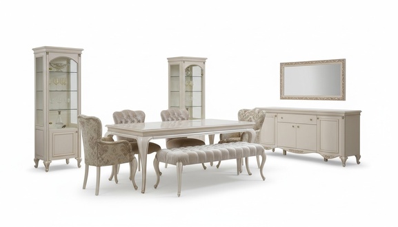 Klassische Esszimmer Garnitur Tisch Hocker Essgarnitur Stühle Set 6tlg Neu