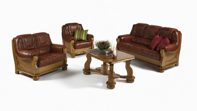 Klassische Garnitur 3+2+1 Sitzer Sofagarnitur Couch Sofa 100% Leder Sofa Polster