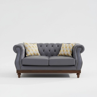 Klassische Leder Couch - Graue Chesterfield Stoff Sofa 2 Sitzer Neu