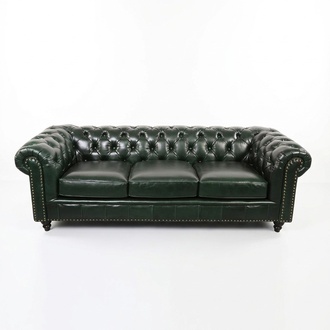 Klassische Leder Couch - Grüne Chesterfield Stoff Sofa 3 Sitzer Neu