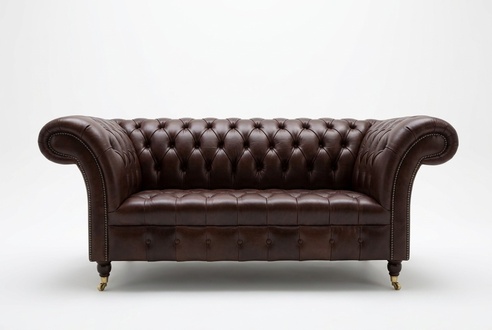 Klassische Polster Möbel Chesterfield Braun Couch Textil Leder Stoff Sofa