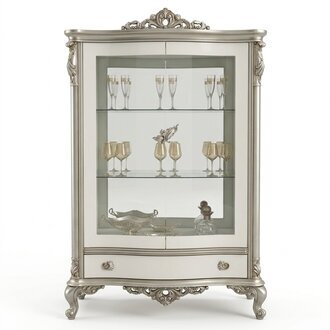 Klassische Silber Vitrine Französische Stil Möbel Anrichte Glasschrank
