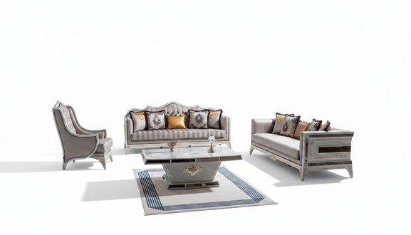 Klassische Sofagarnitur Königliche Stil Möbel Sofa Couch Set Couchtisch 4tlg