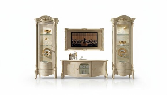 Klassische Vitrine Vitrinen Luxus Schrank Holz Italienische Stil Möbel Glas Neu