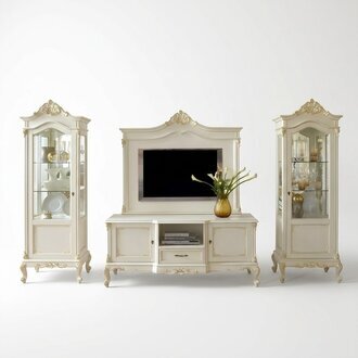 Wohnwand Wohnzimmer Vitrine Sideboard RTV Regal Wände Schrank 4tlg. Massivholz