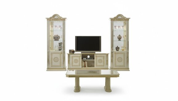 Klassische Wohwand Wohnzimmer Deko Schrank Sideboard 2x Vitrinen Sideboard