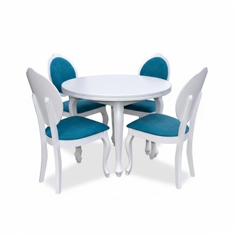 Klassischer Rund Runder Tisch Holz Design Esszimmer Tische + 4 Stühle