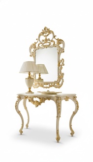 Klassischer Spiegel Schminktisch Konsole Tisch Gold Holz Möbel 2tlg