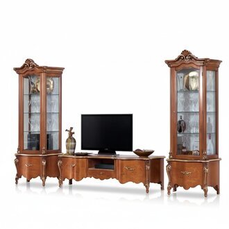 Klassischer TV-Ständer Luxus 2x Vitrine Wohnzimmer Möbel Wohnwand Holz