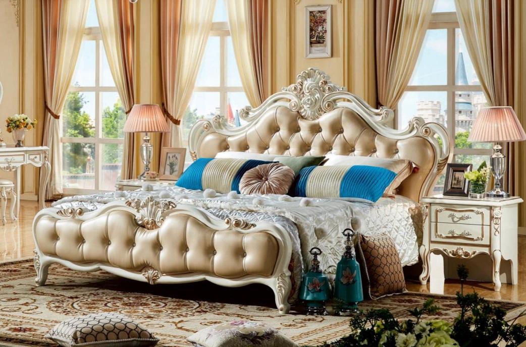 Barock Schlafzimmer 3tlg. Set Bett + 2x Konsolen Beistelltisch Betten