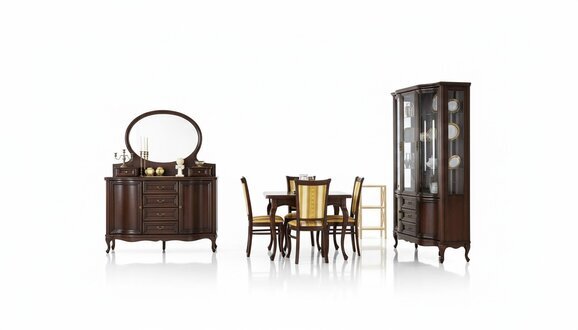 Klassisches Esszimmer Vitrine Kommode Stühle Tisch Chippendale Wohnzimmer 10tlg
